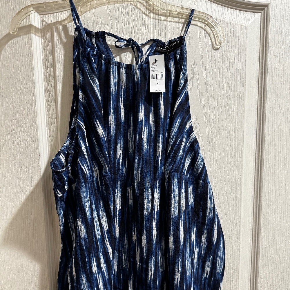 Lane Bryant Navy and White Printed Halter Tank (size 20)